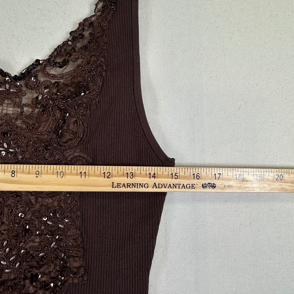 Cache Brown Ribbed Lace Sequin Beaded Sleeveless Tank Top Large 20227 - Picture 10 of 15